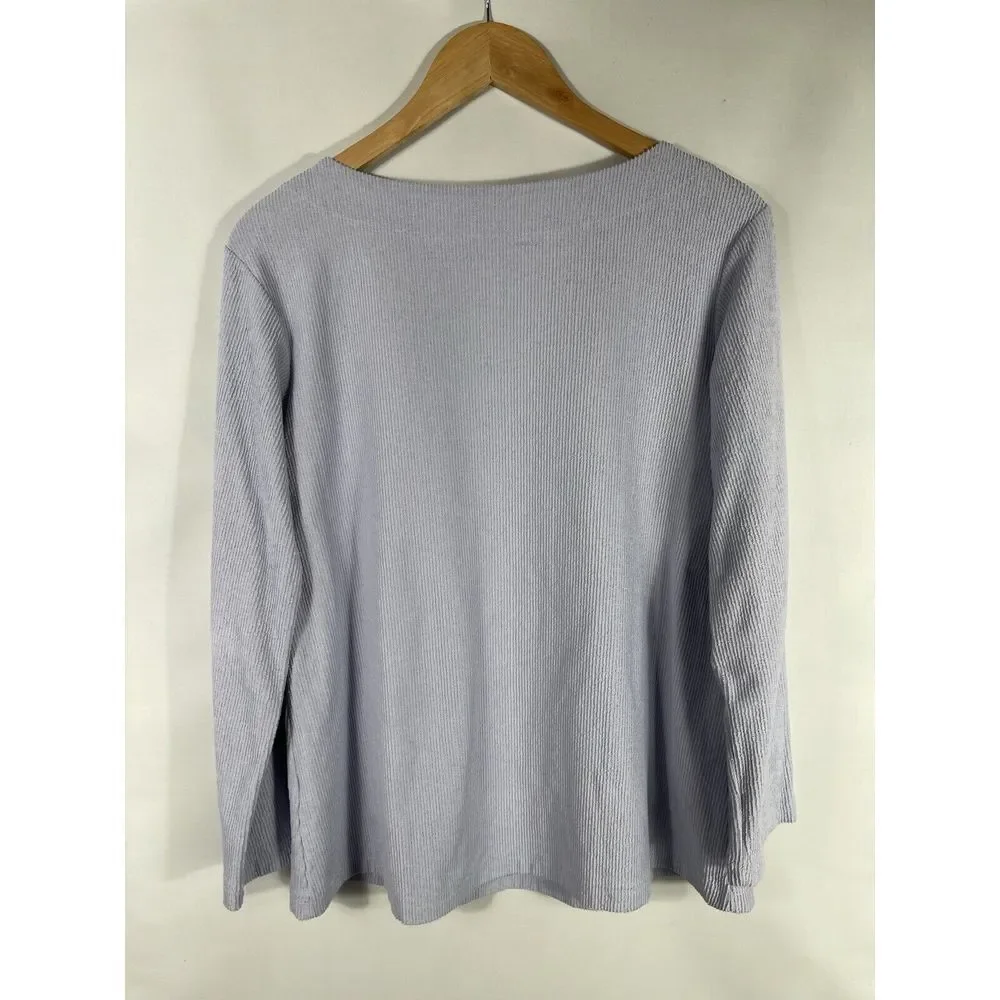 Hanro Women's XS Light Purple Ribbed Boat Neck‎ Long Sleeve Loungewear Top